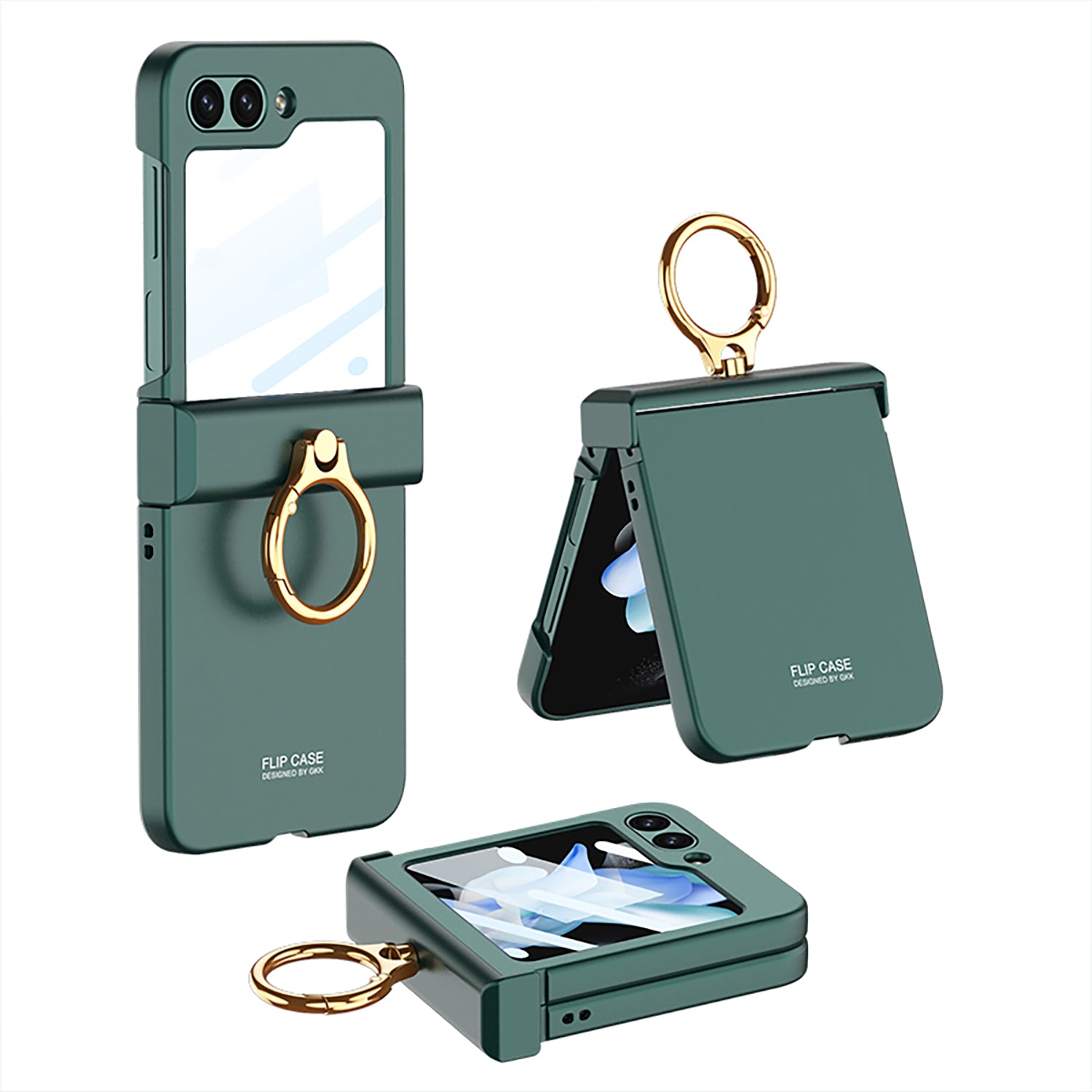 GKK For Samsung Galaxy Z Flip5 5G All-inclusive Hinge Phone Shell Tempered Glass Film Plastic Phone Case with Ring Holder GKK For Samsung Galaxy Z Flip5 5G All-inclusive Hinge Phone Shell Tempered Glass Film Plastic Phone Case with Ring Holder